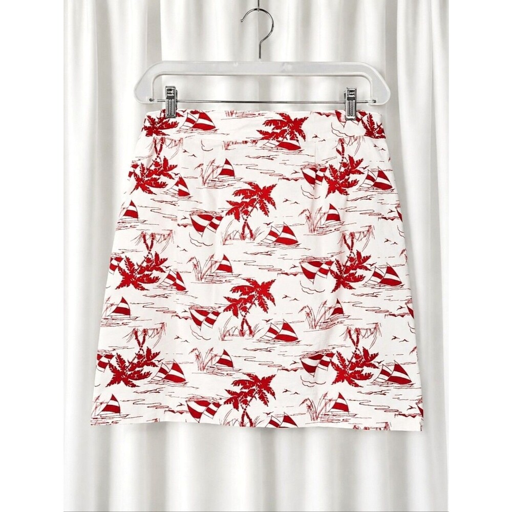 Talbots Sail Away Red White Nautical Sailboat Coastal Chic Stretch Classic Skirt